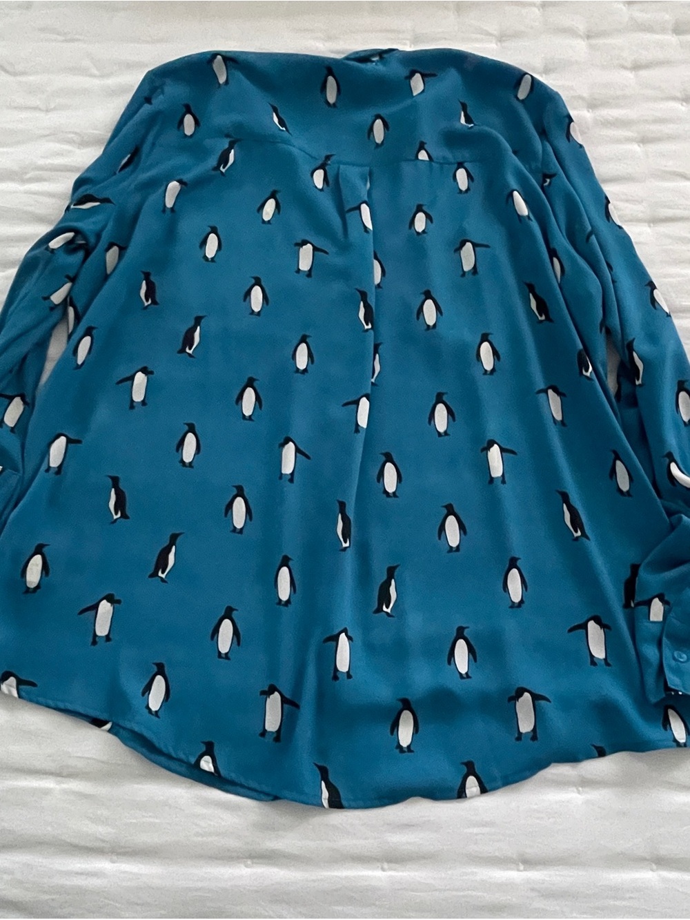 Express Portofino Blue Penguin Print Button-Up Shirt - Women XL - Picture 3 of 7